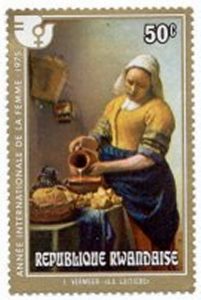 het melkmeisje van vermeer op postzegel uit rwanda