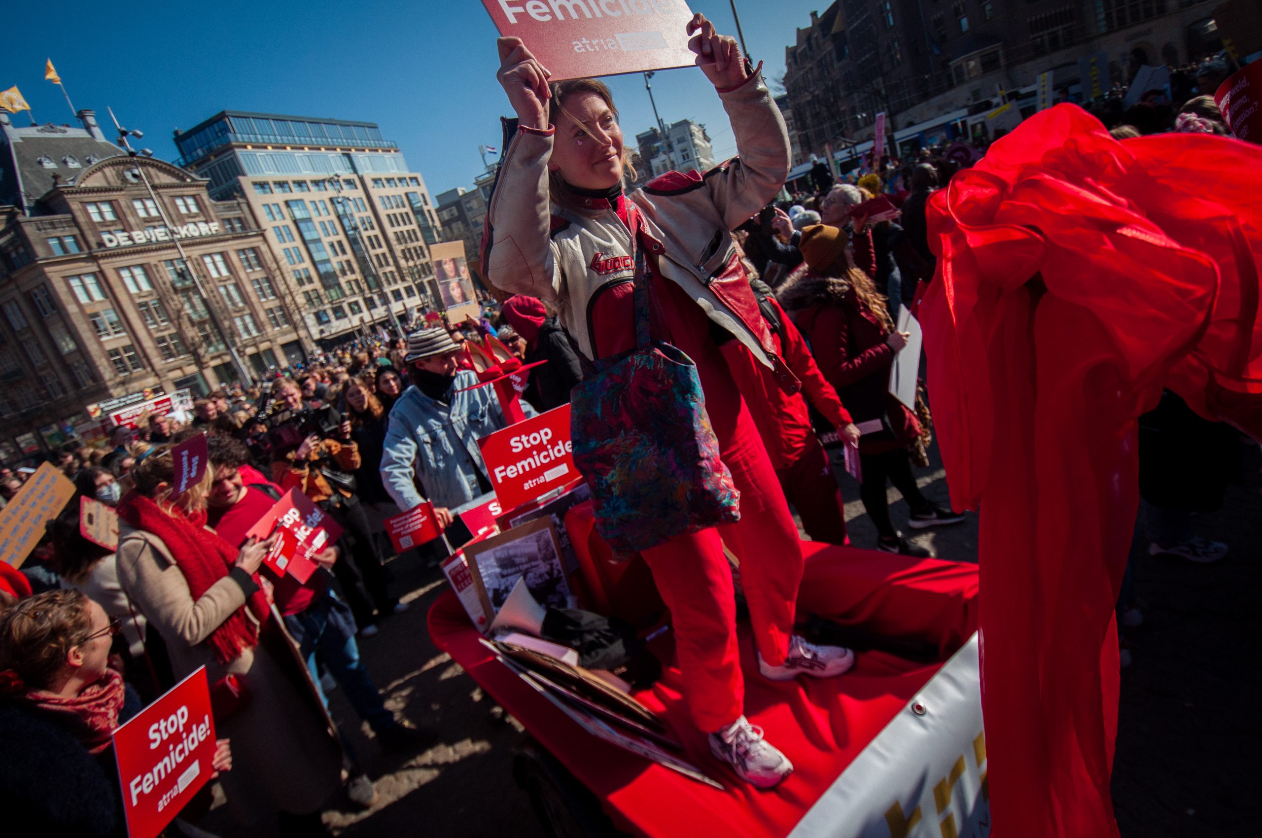Stop Femicide blok Atria tijdens de Women's March van 2022