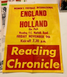 flyer met tekst: women's football international England v Holland - reading chronicle